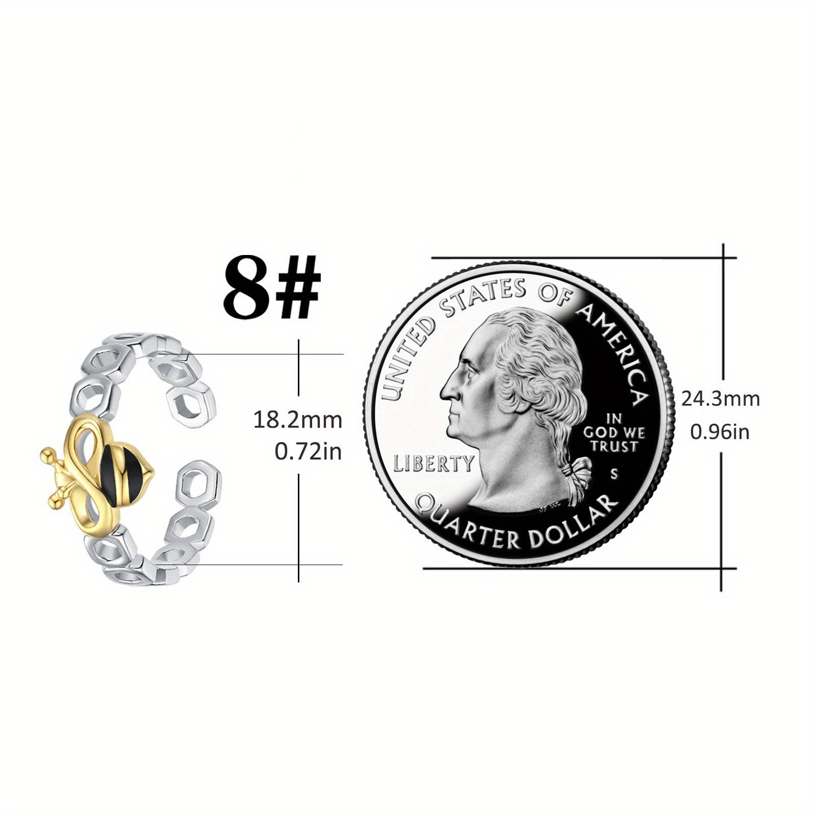 Bee Ring S925 Sterling Silver Adjustable Open Bee Ring for Women Graduation Gift